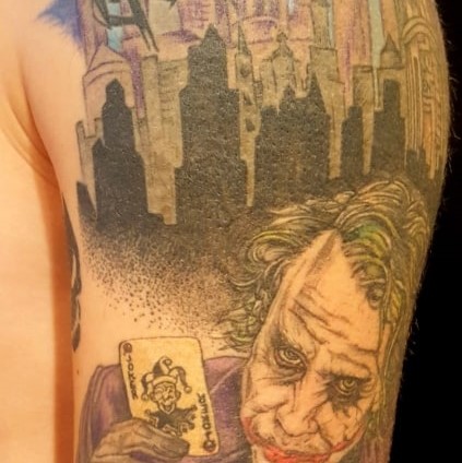 Tattoo of Gotham city and Heath Ledger's Joker